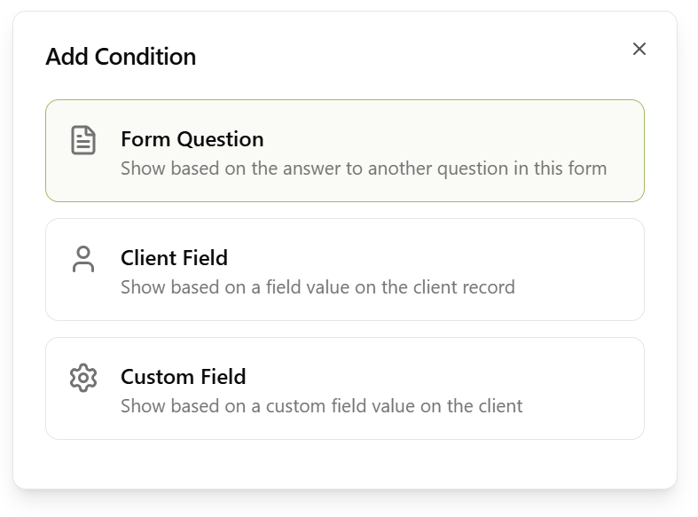 Configuring a conditional question that only appears based on a yes/no answer elsewhere in the form
