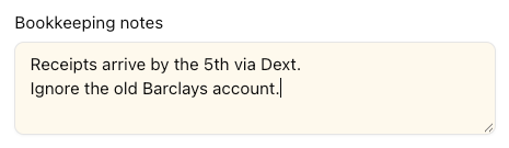 Bookkeeping notes with two lines of instructions